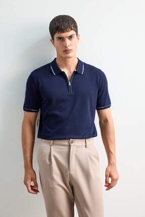 Defacto Standart Fit Polo Yaka Fermuarlı Triko Kısa Kollu Tişört D6199AX24HS