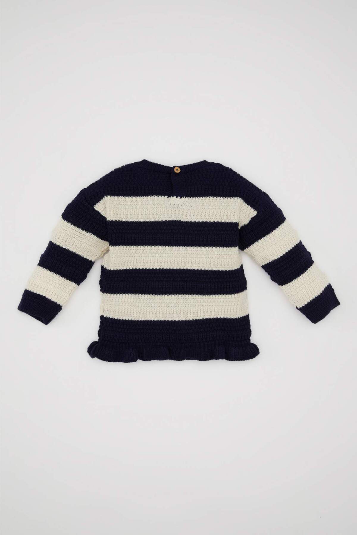 Defacto Çizgili Bisiklet Yaka Düğmeli Triko Kazak Kız Bebek C8088A524AU fotoğrafı 4 (önizleme)