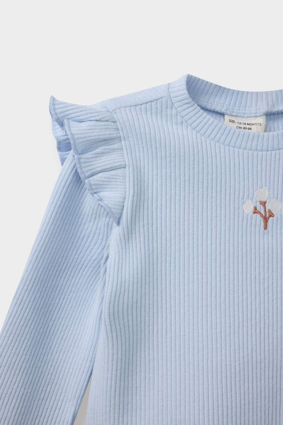 Defacto Kız Bebek 2li Takım Çiçekli Fitilli Kaşkorse Uzun Kollu Tişört Beli Lastikli Alt Y1122A224AU fotoğrafı 3 (önizleme)