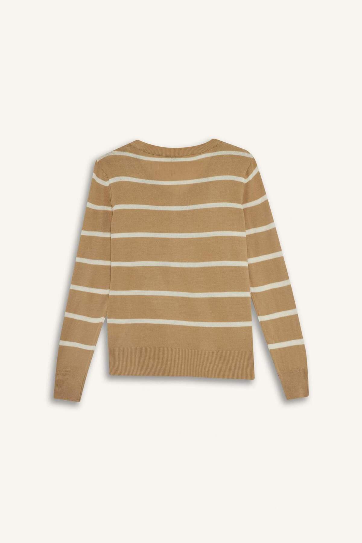 Defacto  Relax Fit V Yaka Yumuşak Dokulu Çizgili Triko Kazak A2359AX24WN - Görsel 8