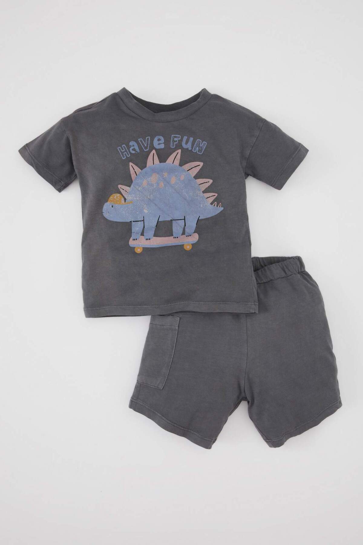 Defacto Baby Boy 2-Piece Set Dinosaur Printed Combed Cotton Short Sleeve T-Shirt Elastic Waist Shorts C5921A524Sm