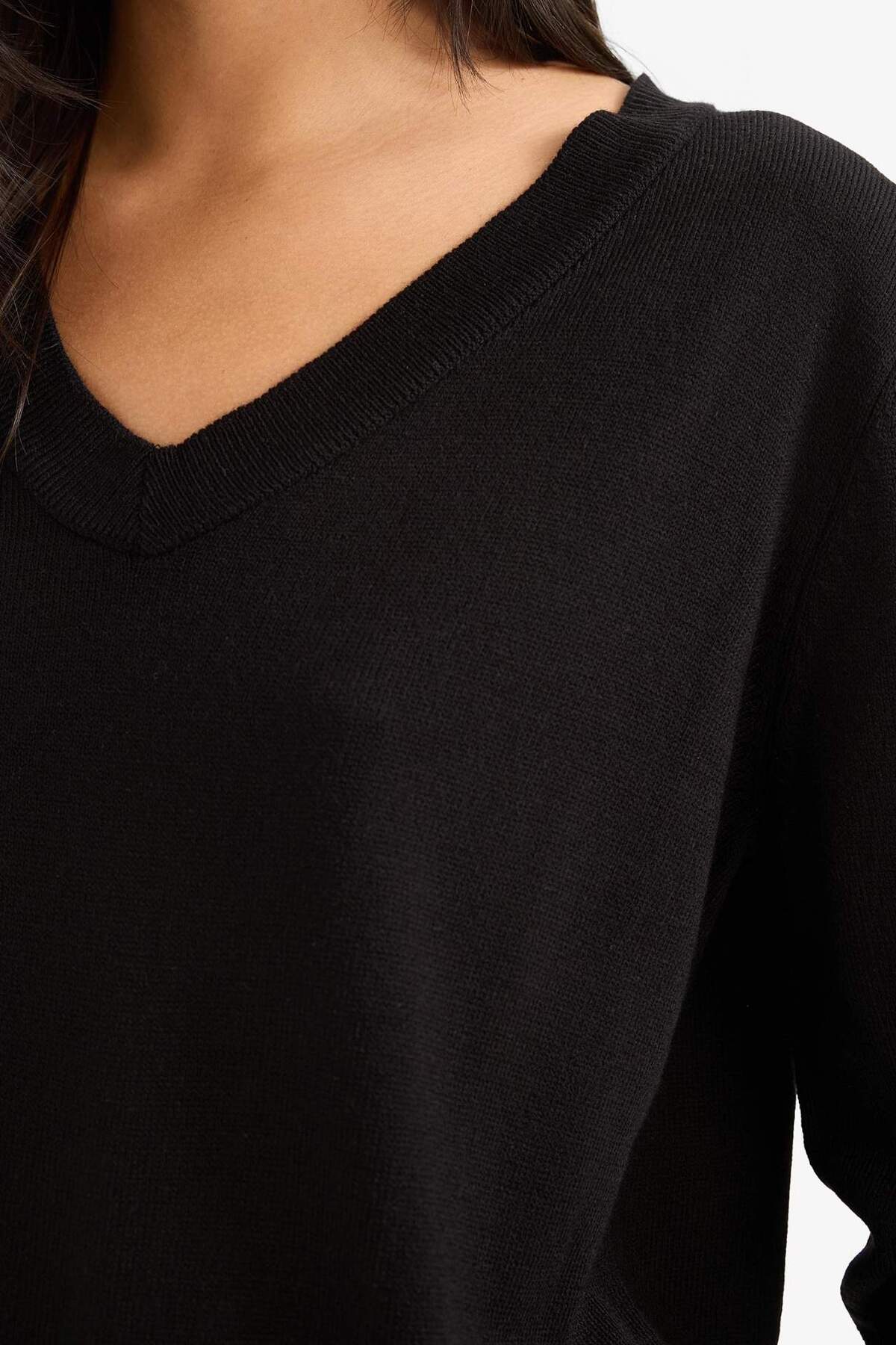 Defacto  Relax Fit V Yaka Triko Kazak C4024AX24WN - Görsel 3