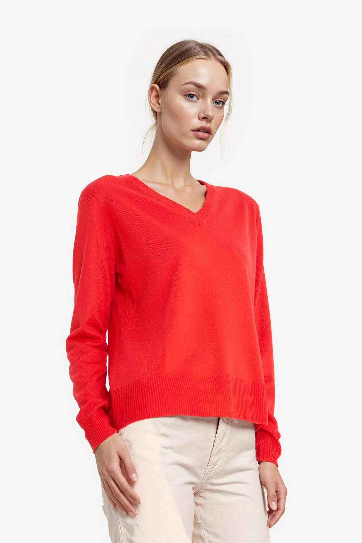 Defacto  Relax Fit V Yaka Triko Kazak C4024AX24WN - Görsel 4