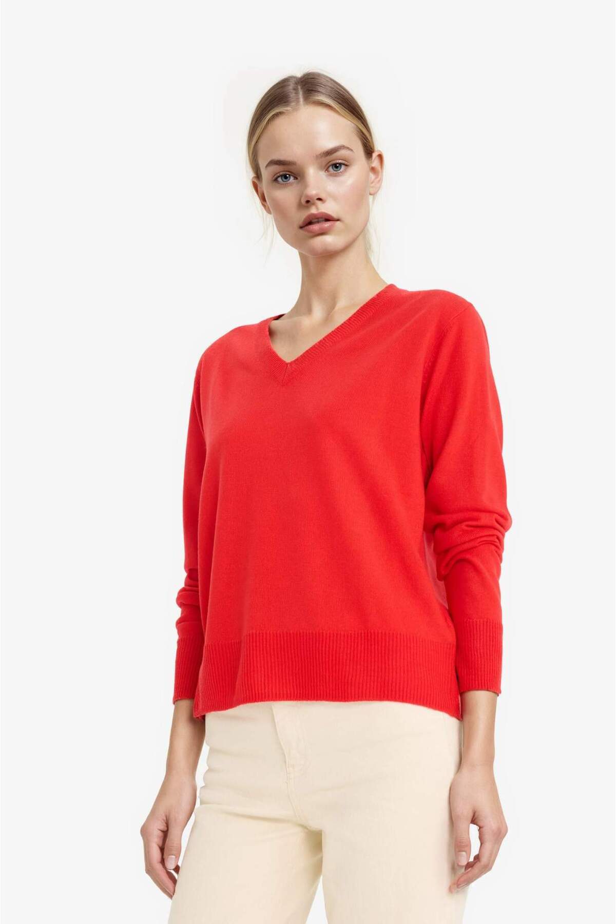 Defacto  Relax Fit V Yaka Triko Kazak C4024AX24WN - Görsel 3