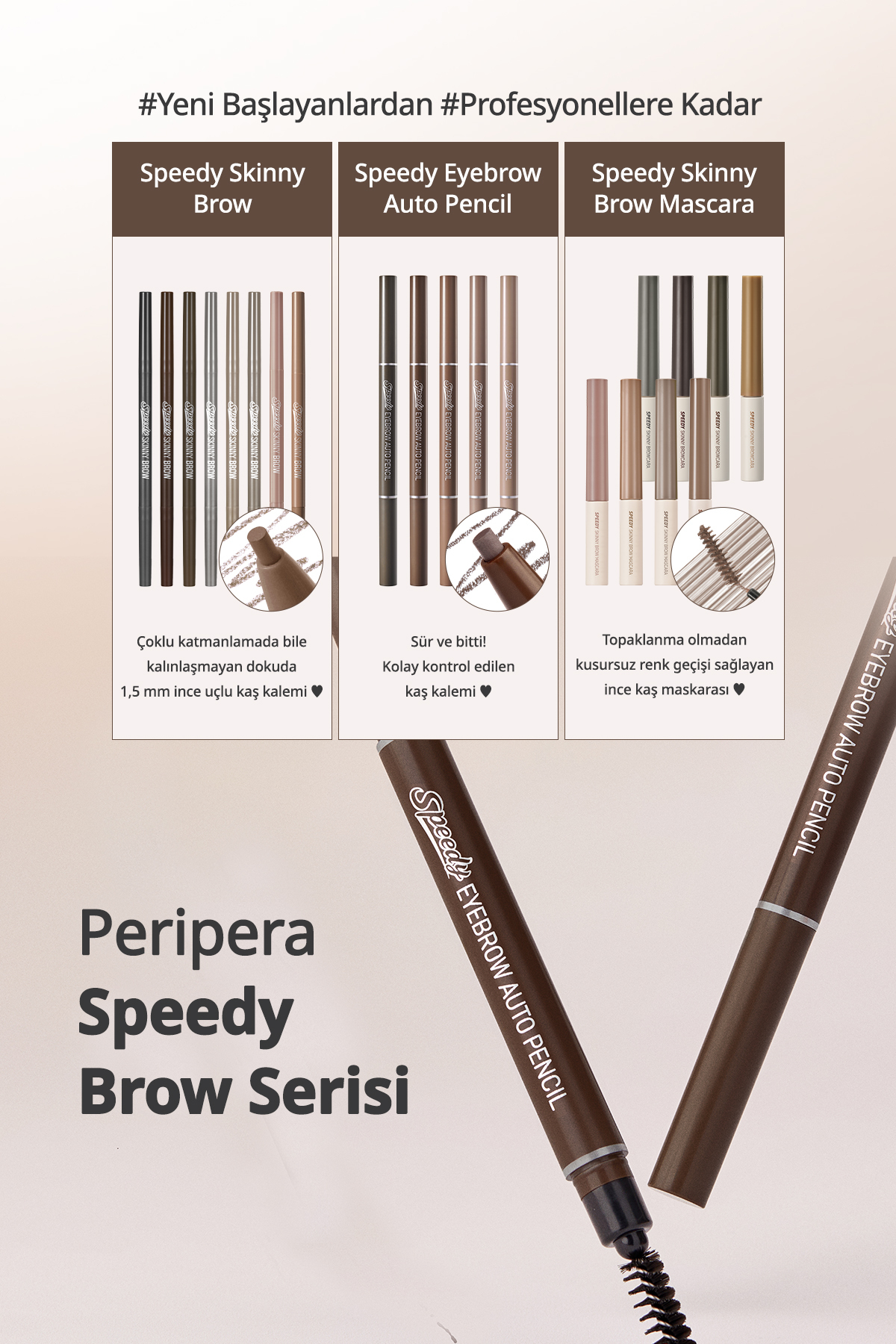 Doğal Görünüm Sunan Asansörlü Kaş Kalemi PERIPERA Speedy Eyebrow Auto Pencil (02 Gray Brown) — قهوه‌ای 6235 — تصویر 8 از 9