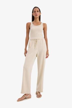 Defacto Jogger Keten Karışımlı Pantolon Cepli Yüksek Bel Bağcıklı C7683AX24SM