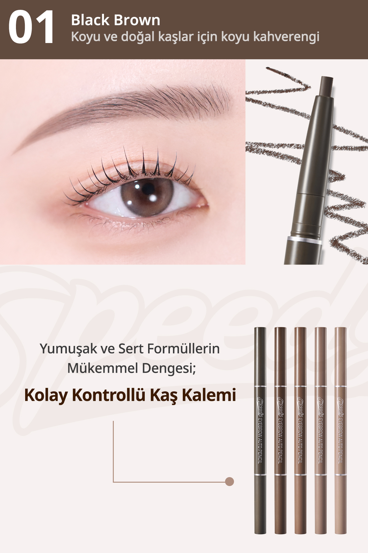 Doğal Görünüm Sunan Asansörlü Kaş Kalemi PERIPERA Speedy Eyebrow Auto Pencil (01 Black Brown) — مشکی 6235 — تصویر 3 از 9