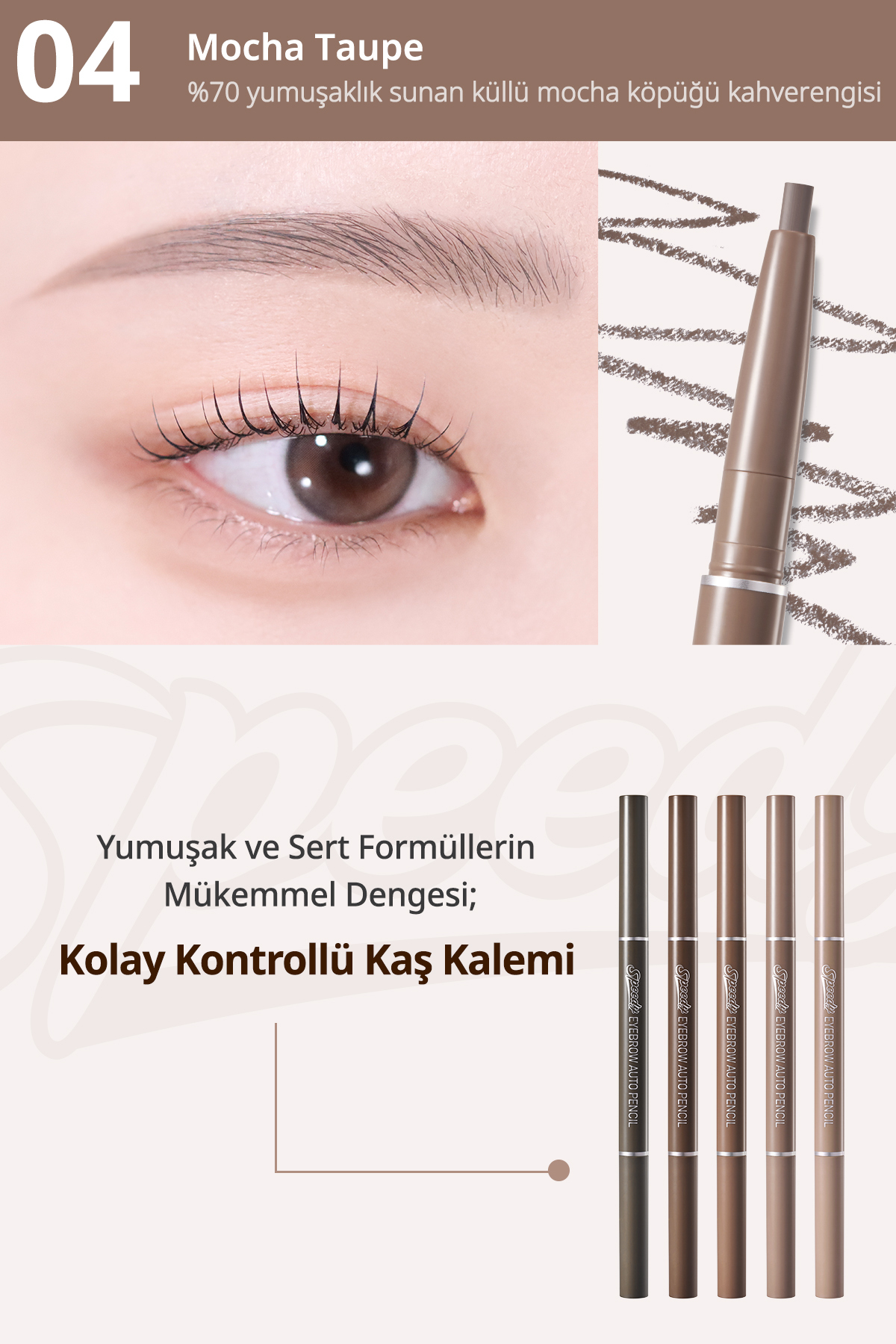 Doğal Görünüm Sunan Asansörlü Kaş Kalemi Speedy Eyebrow Auto Pencil (04 Mocha Taupe) — قهوه‌ای 6235 — تصویر 3 از 9