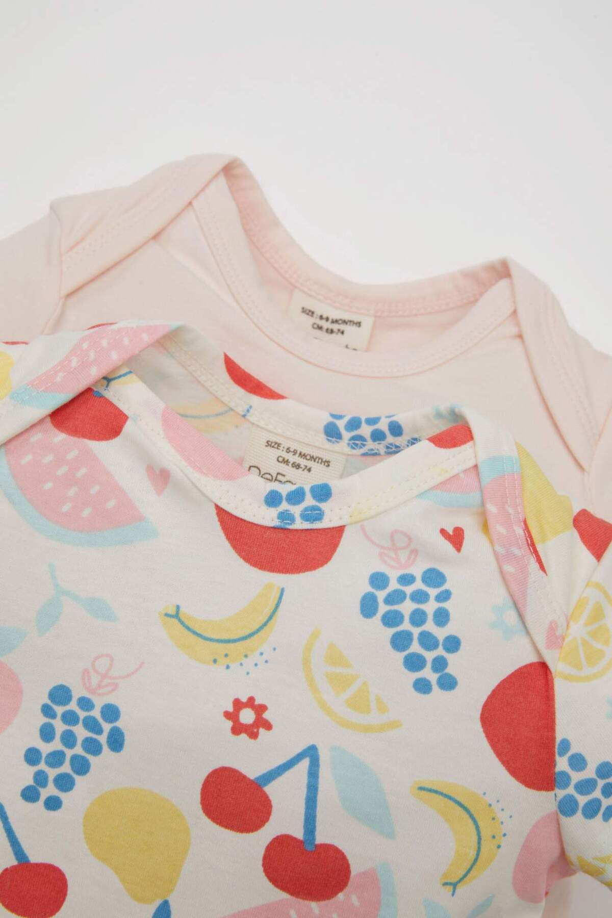 Defacto Zarf Yaka Meyve Desenli Penye 2'li Kısa Kollu Tişört Kız Bebek Yenidoğan C9541A524HS fotoğrafı 2 (önizleme)