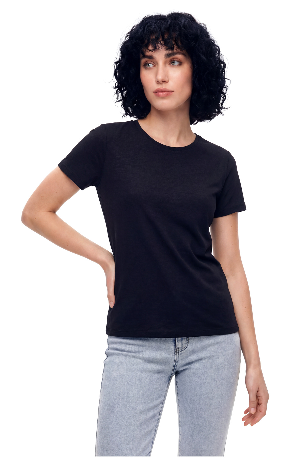 Black Crew Neck Cotton Short Sleeve Women's T-Shirt BETTINA S/S TOP