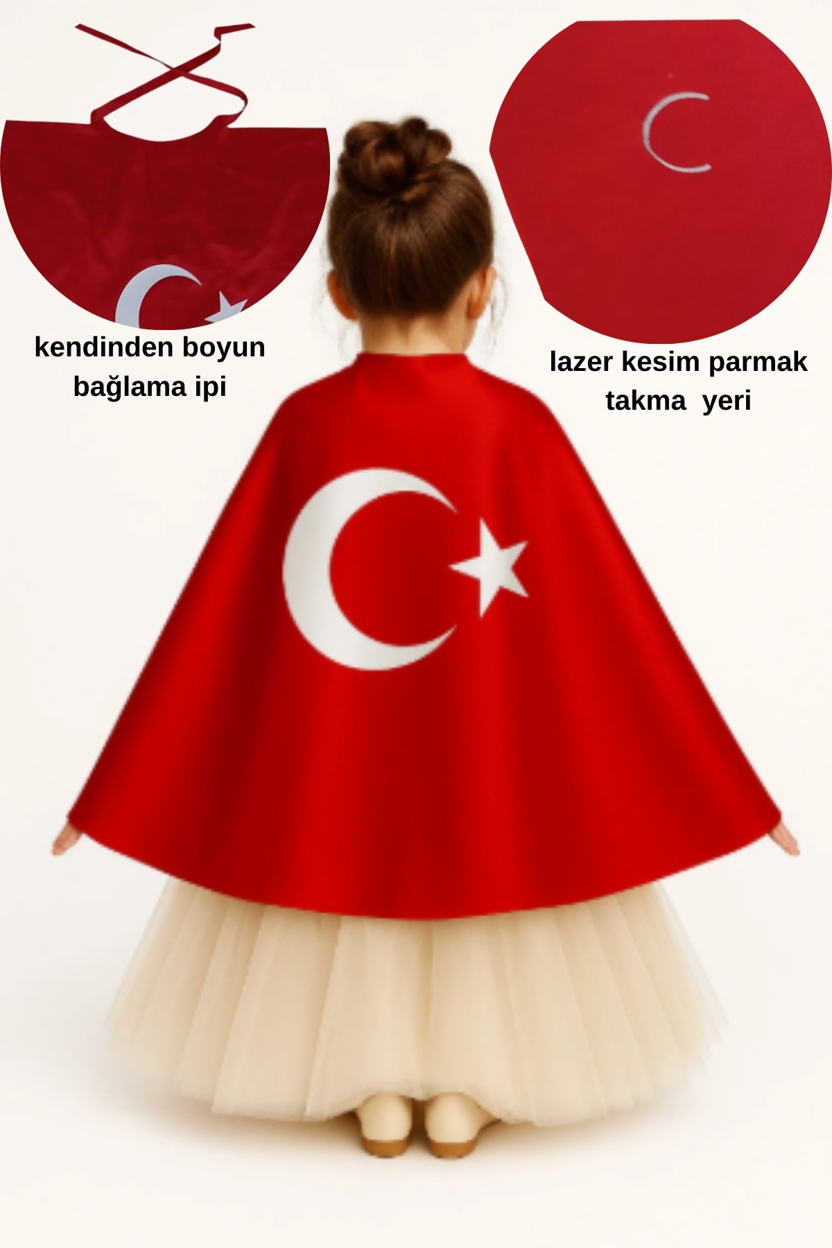 Genel Markalar 23 Nisan Özel Türk Bayraklı Kırmızı Gösteri Pelerini fotoğrafı 3 (önizleme)