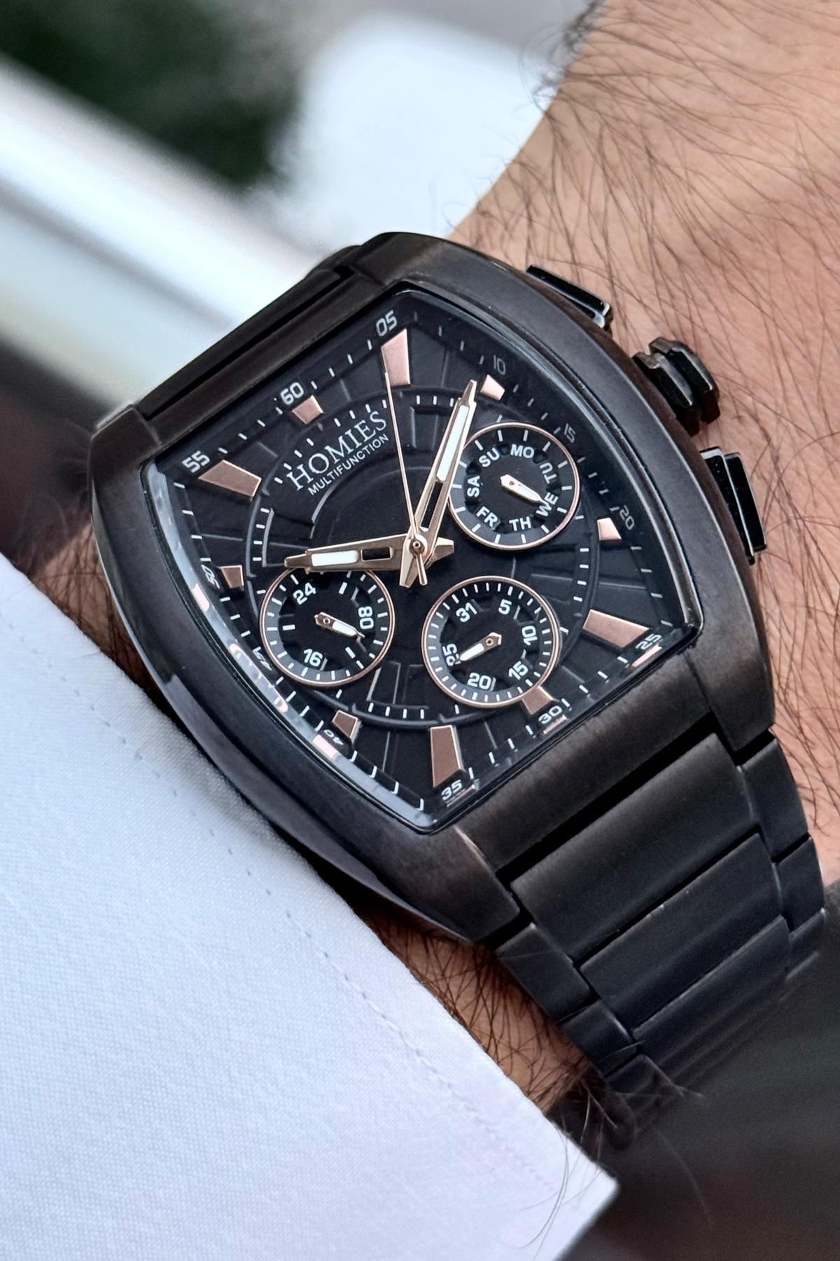 Men Wrist Watch 3 Atm Waterproof Black Color Steel Band Wlg281