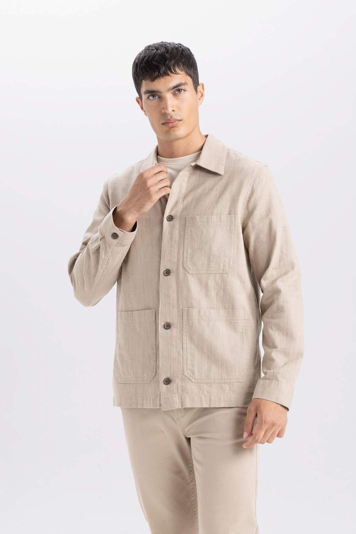 DeFacto Regular Fit Polo Yaka Pamuklu Cepli Gömlek B4131AX24SP görsel 4
