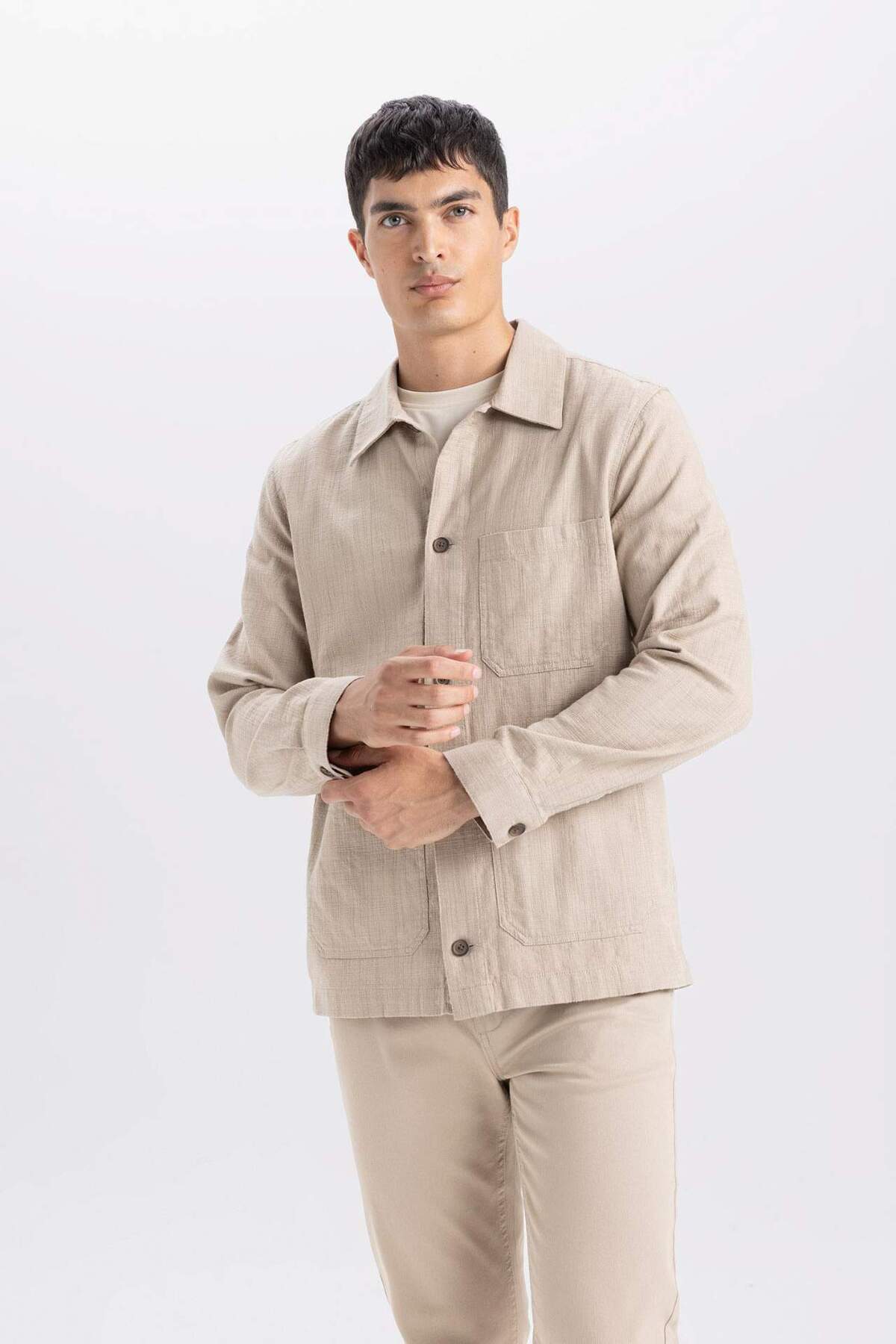 DeFacto Regular Fit Polo Yaka Pamuklu Cepli Gömlek B4131AX24SP görsel 3
