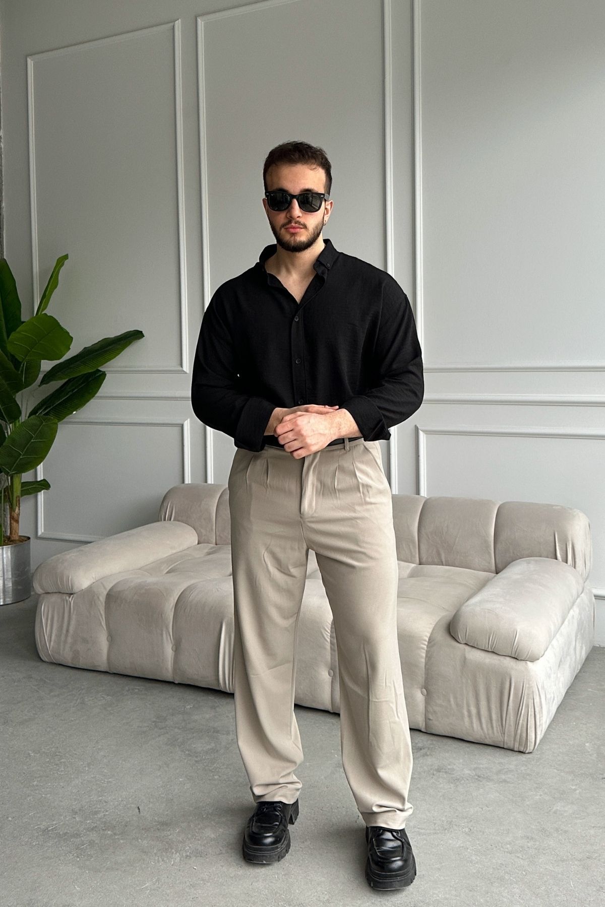 Livio Ferri  Napas Erkek Oversize Keten Görünümlü Gömlek - Görsel 3