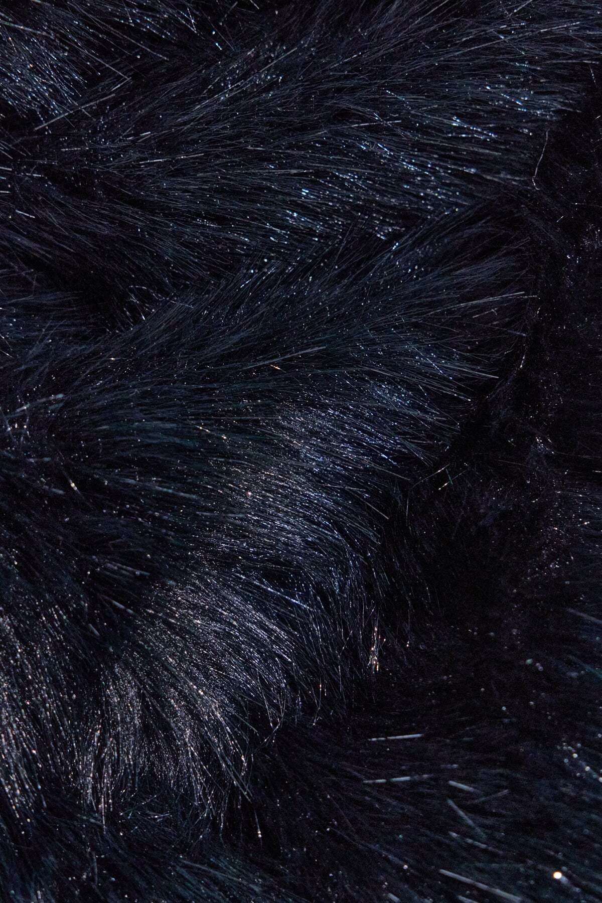 Sateen  Geniş Yakalı Simli Kürk - Siyah - Görsel 8