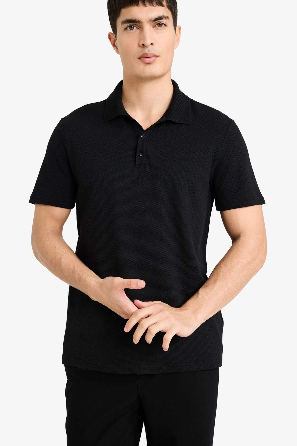 DeFacto Slim Fit Polo Yaka Kısa Kollu Pamuklu Modal Karışımlı Basic Tişört M6609AZ24SP görsel 3