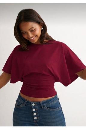 peri tower Kadın Pamuklu Yumuşak Kumaş Bluz Drapeli Şık Günlük Model (Crop De...