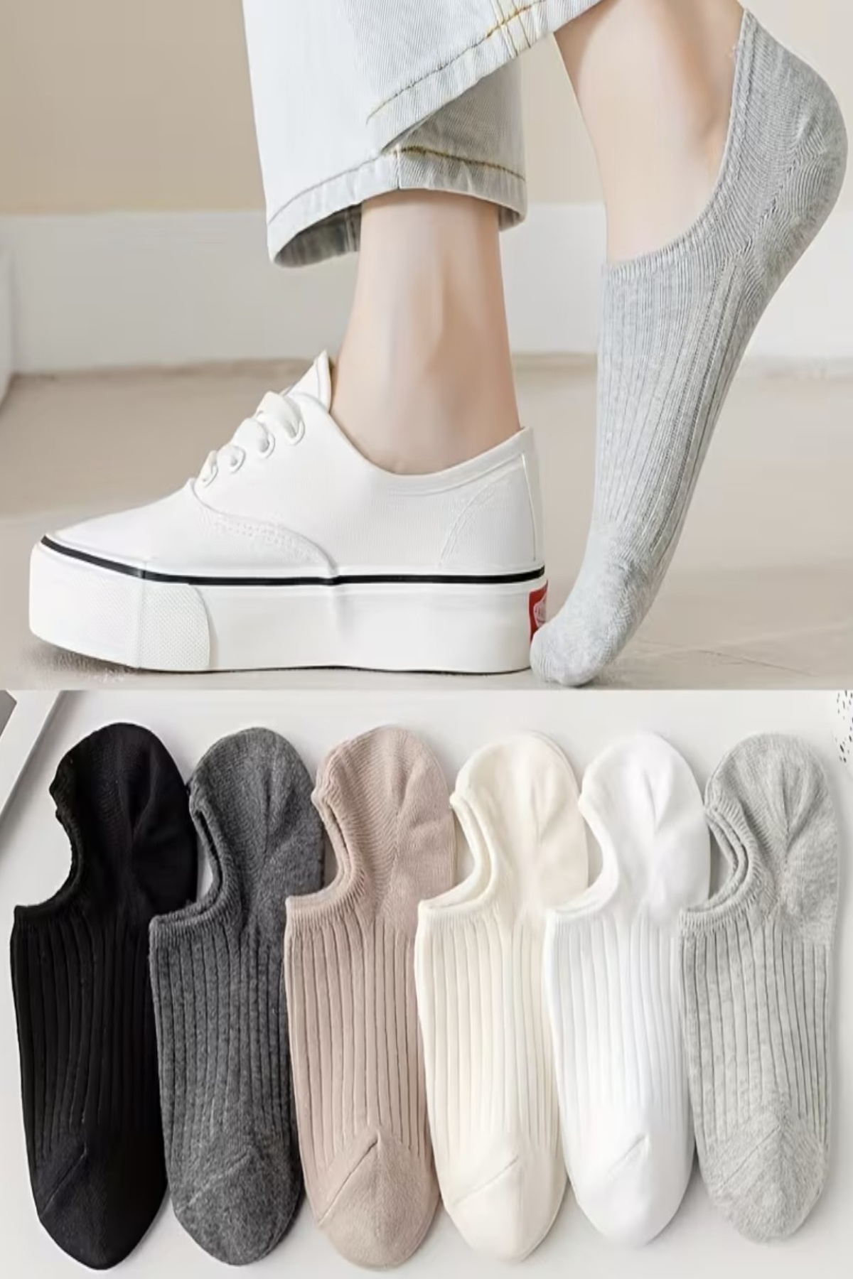Ozzy Socks 6 Çift Kadın Şık Çizgili Rahat Sneaker Çorap