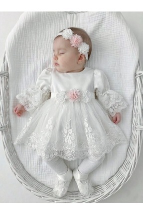 Panfilia Kız Bebek Güpürlü / Dantelli 4'lü Mevlüt Düğün Elbise Seti
