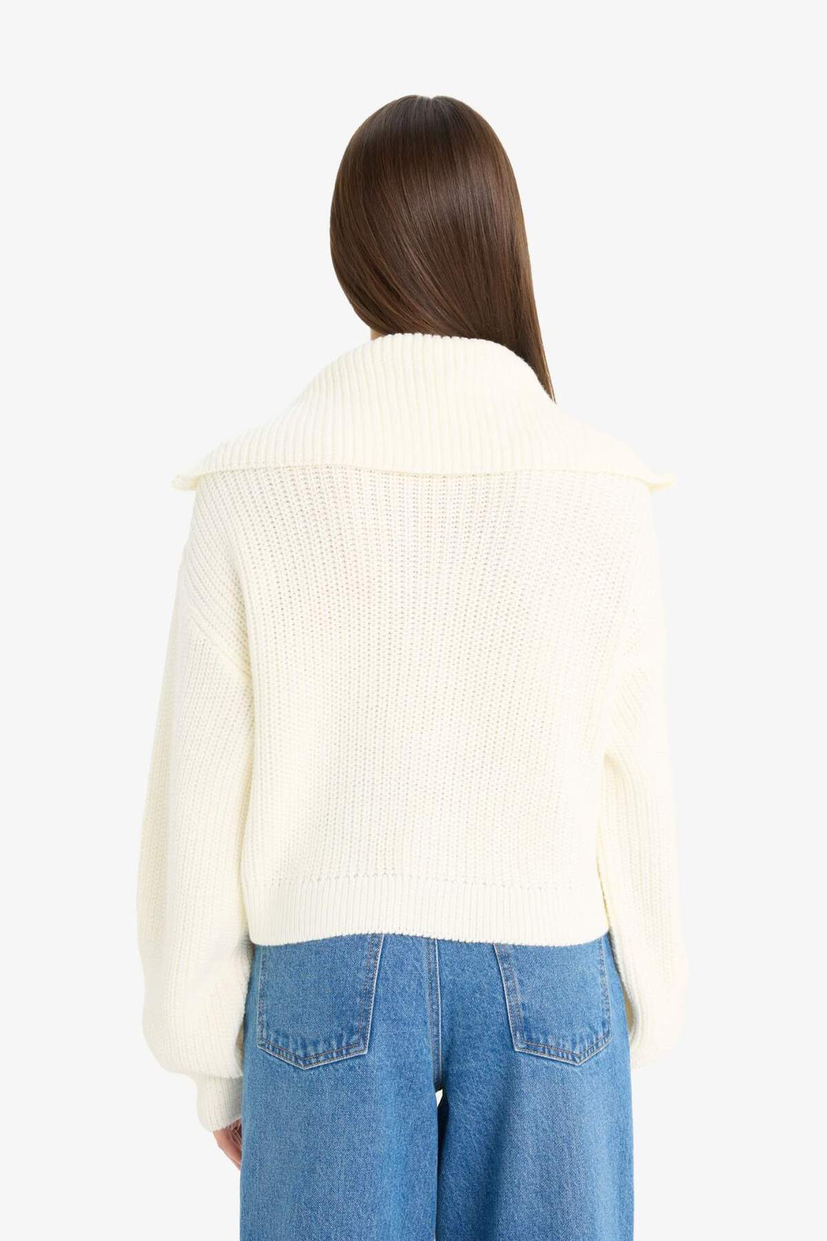 Defacto  Slim Fit Polo Yaka Fermuarlı Triko Hırka A3333AX23CW - Görsel 5