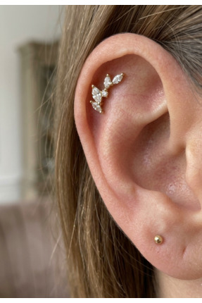 kurukafagift Çelik Piercing Dal Yaprak Figürlü Parlak Taşlı Helix 8 mm
