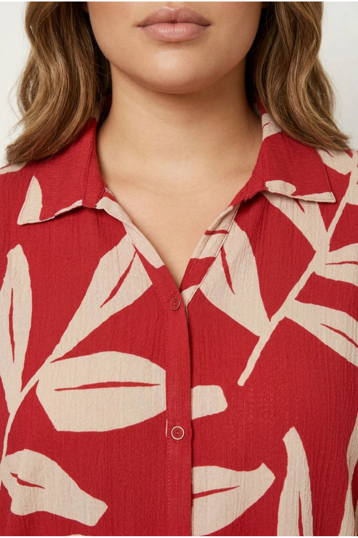 Stil Diva  Büyük Beden Kısa Kollu Desenli Düğmeli Gömlek 321827 - Görsel 5