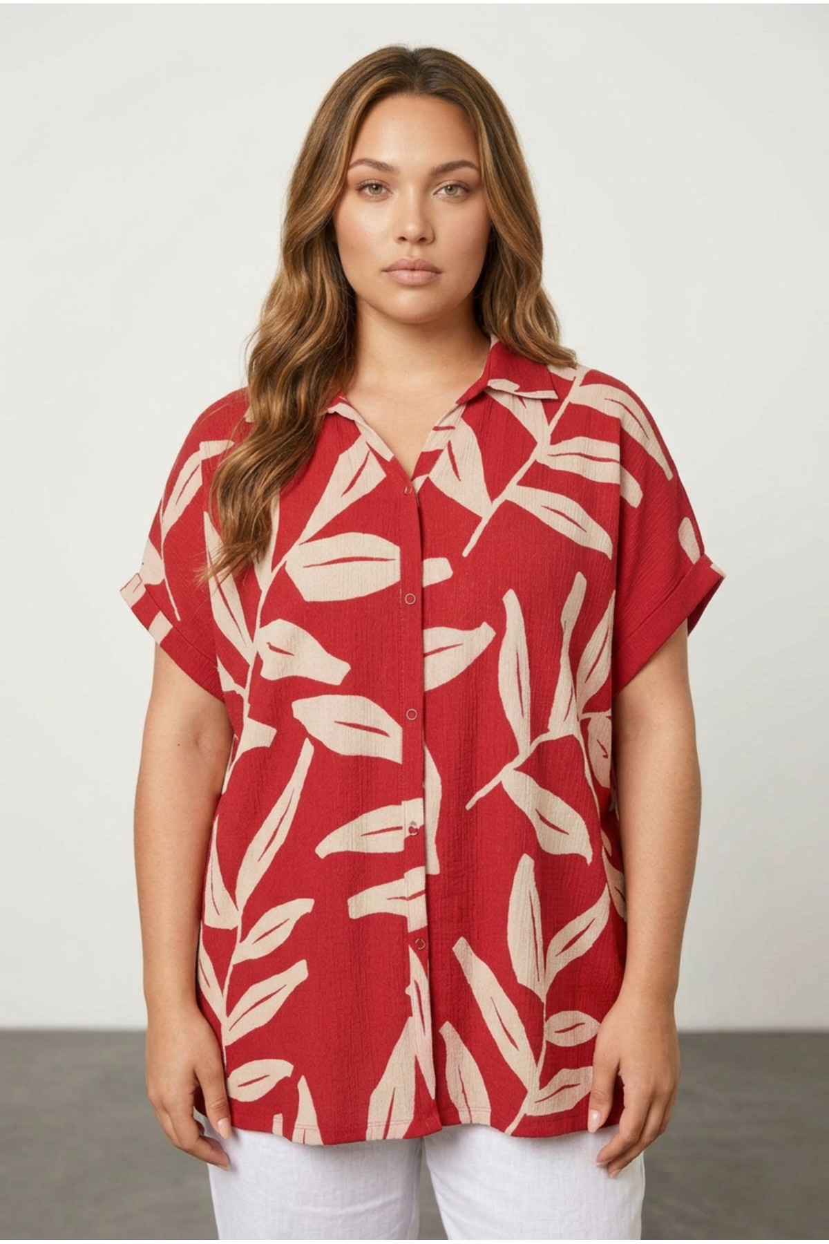 Stil Diva  Büyük Beden Kısa Kollu Desenli Düğmeli Gömlek 321827 - Görsel 4