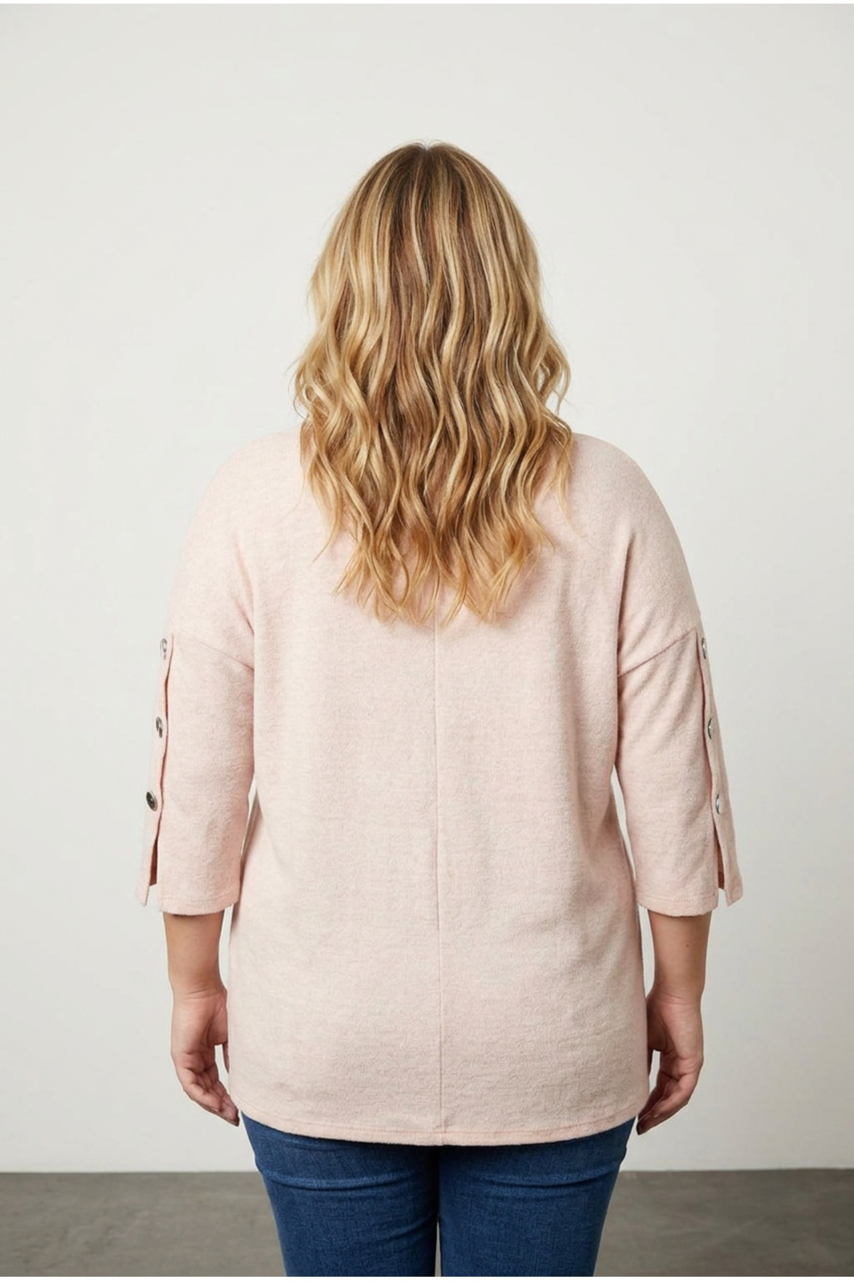 Stil Diva  Büyük Beden Yarım Kollu Bisiklet Yaka Düğme Detaylı Kazak 303072 - Görsel 7