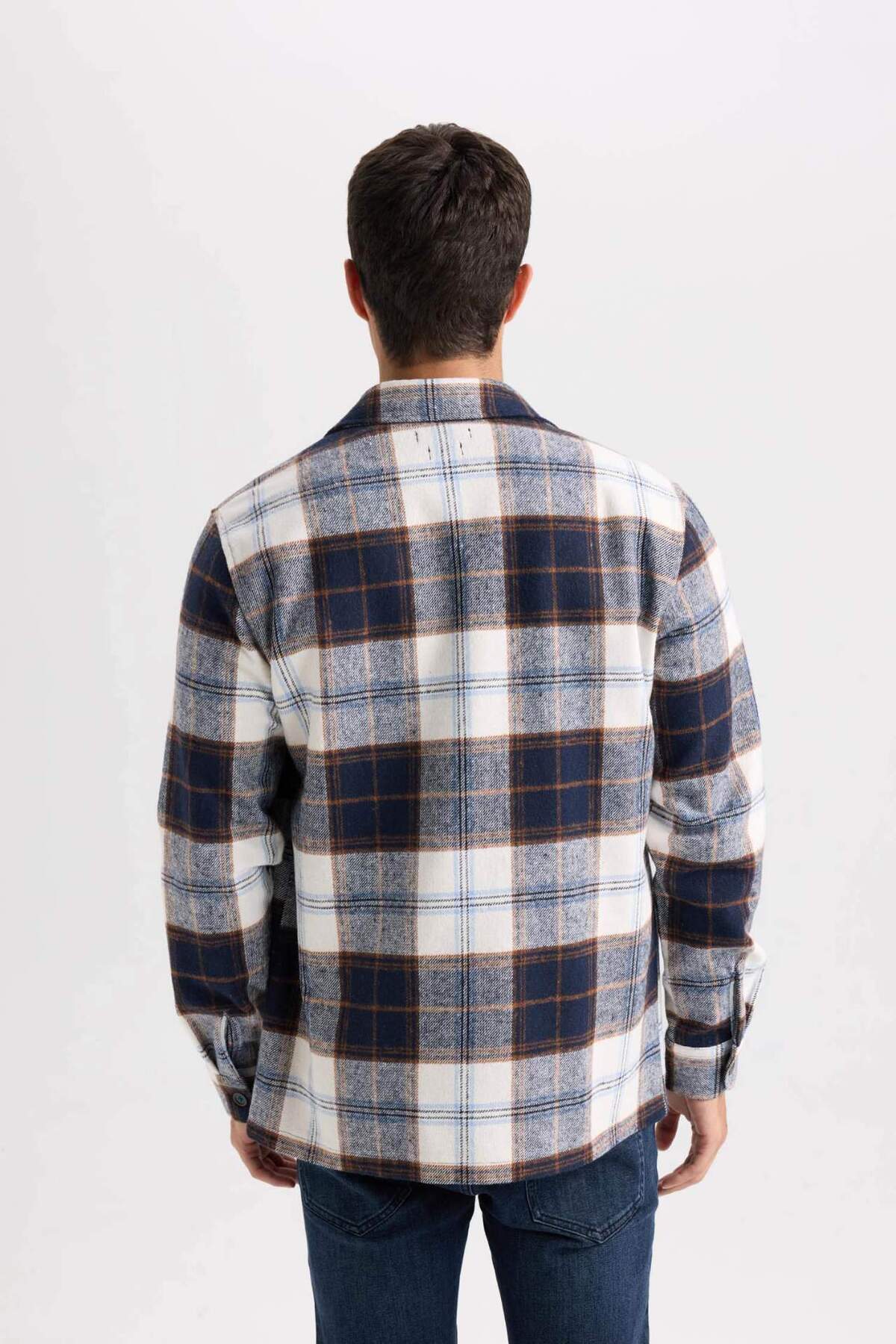 Regular Fit Ekose Oduncu Uzun Kollu Çift Cepli Gömlek Y9054AZ22WN — سرمه‌ای — تصویر 6 از 6