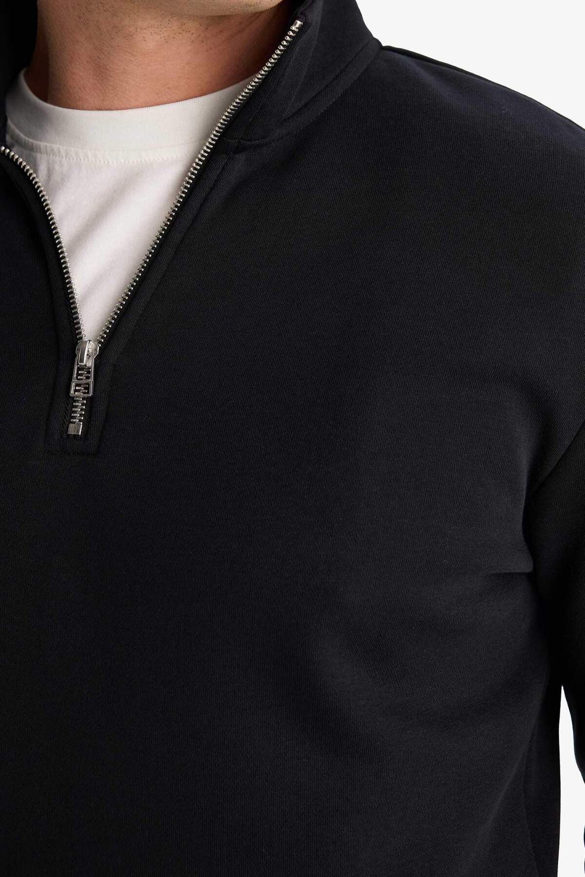 Defacto  Comfort Regular Fit Rahat Kalıp Fermuarlı Dik Yaka Basic Düz Sweatshirt X7405AZ22AU - Görsel 7