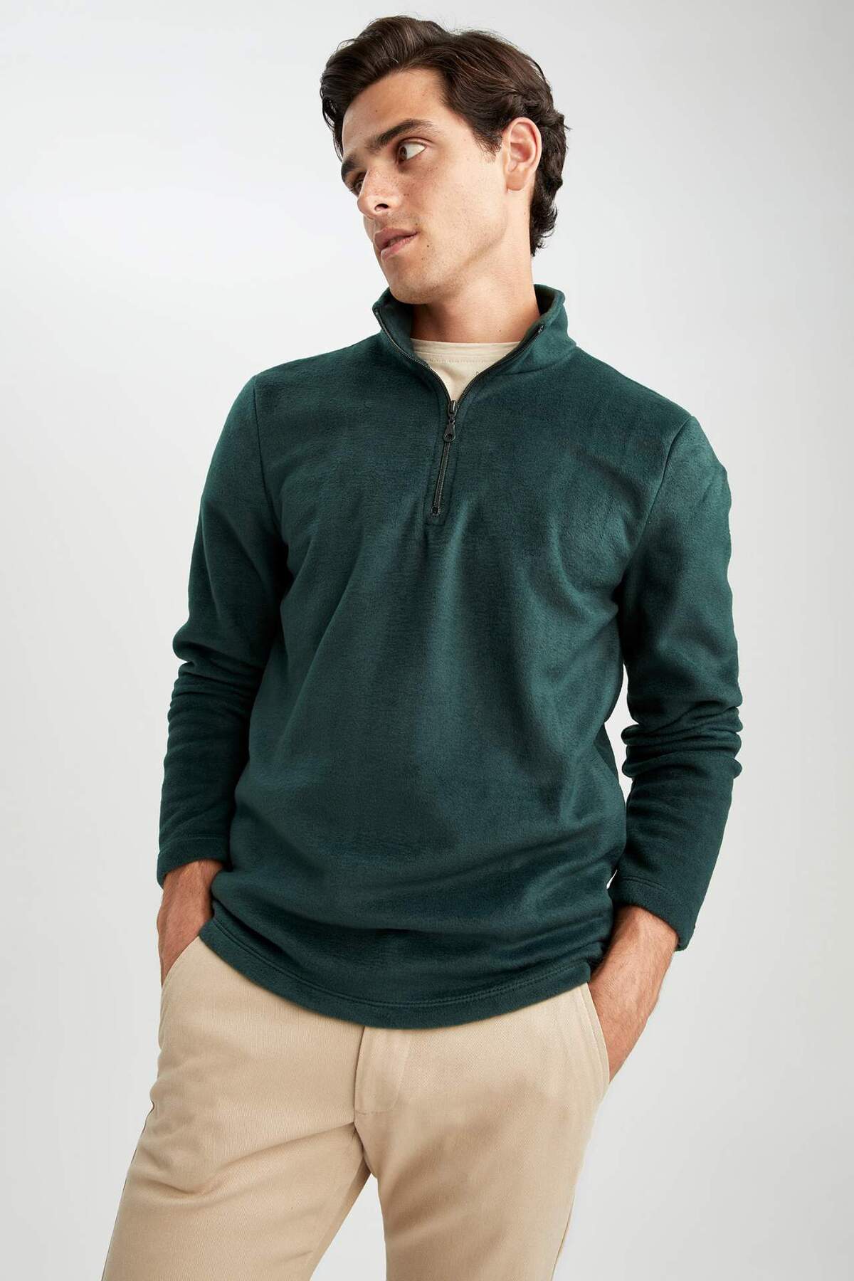 Defacto  Regular Fit Fermuarlı Dik Yaka Yarım Fermuarlı Polar Sweatshirt Y3996AZ22AU