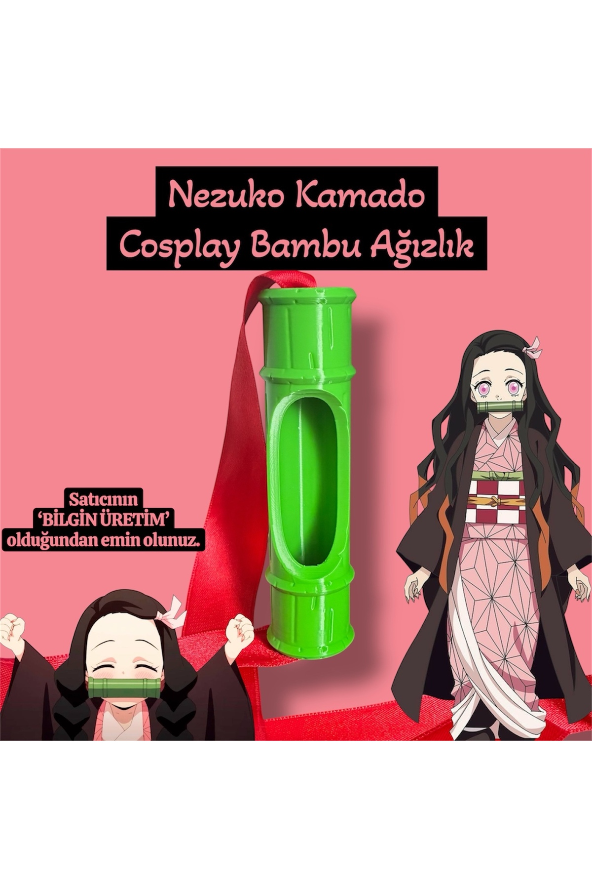 Bilgin Üretim SATICIYA DİKKAT EDİN Nezuko Kamado Cosplay Bambu