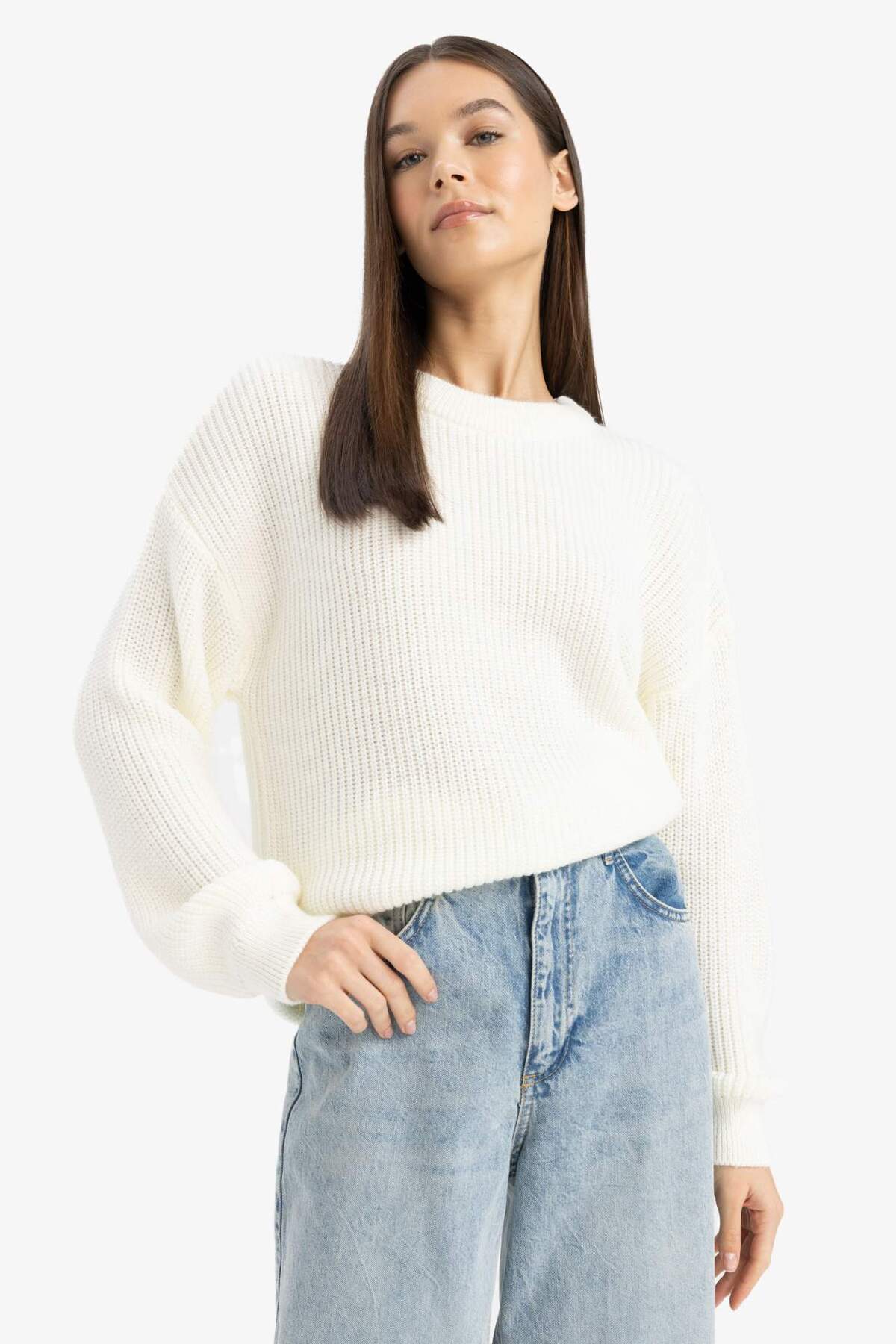 DeFacto Regular Fit Bisiklet Yaka Basic Uzun Kollu Triko Kazak H6905AZ21AU görsel 3