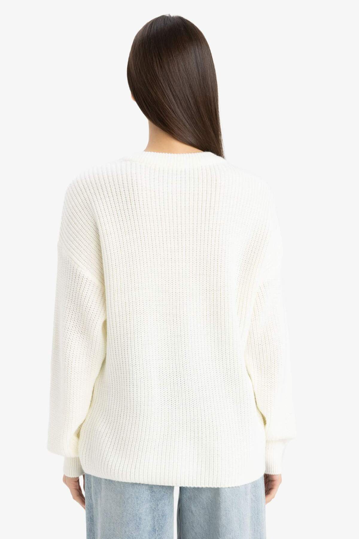 DeFacto Regular Fit Bisiklet Yaka Basic Uzun Kollu Triko Kazak H6905AZ21AU görsel 6