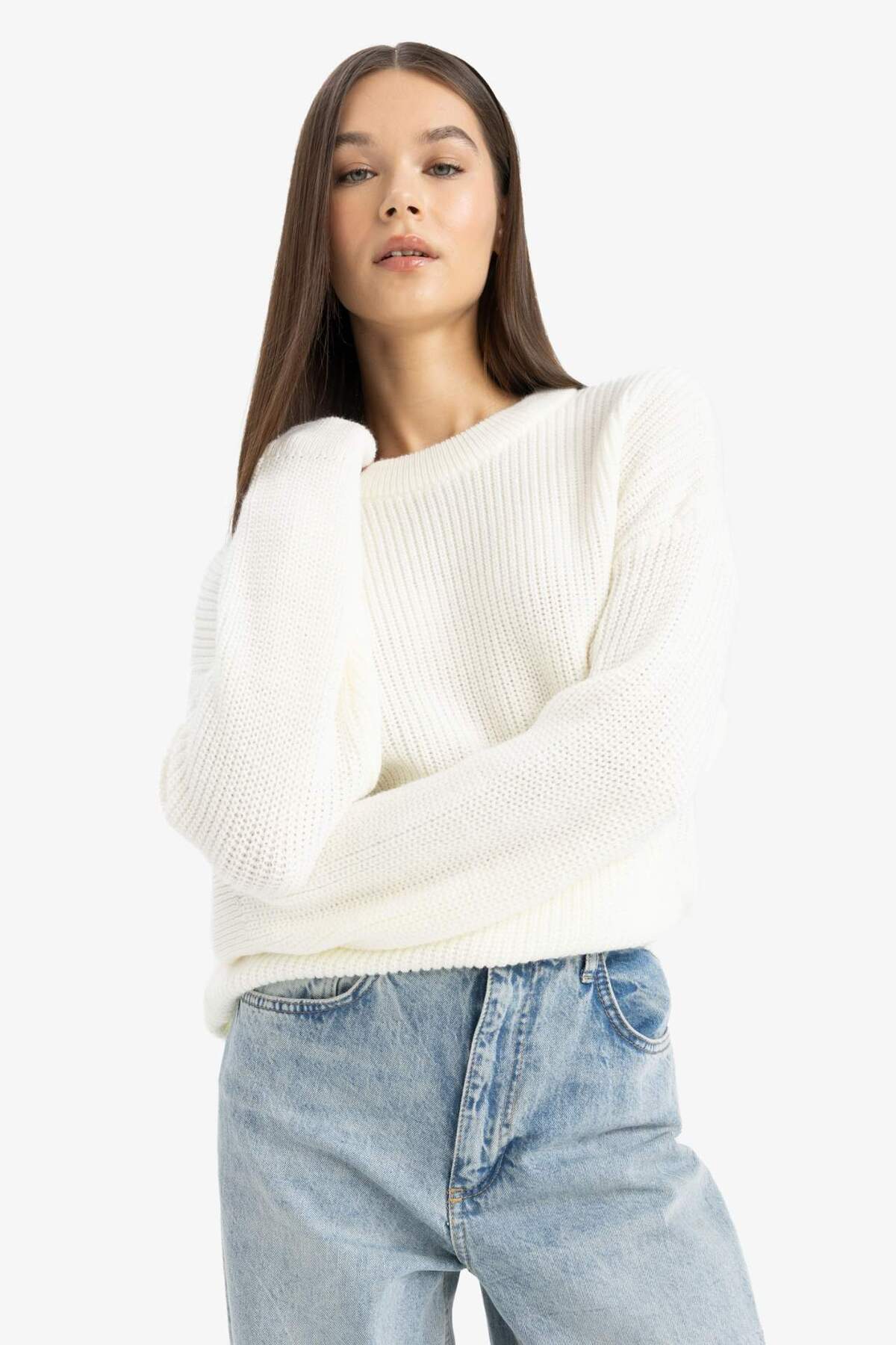 DeFacto Regular Fit Bisiklet Yaka Basic Uzun Kollu Triko Kazak H6905AZ21AU görsel 5