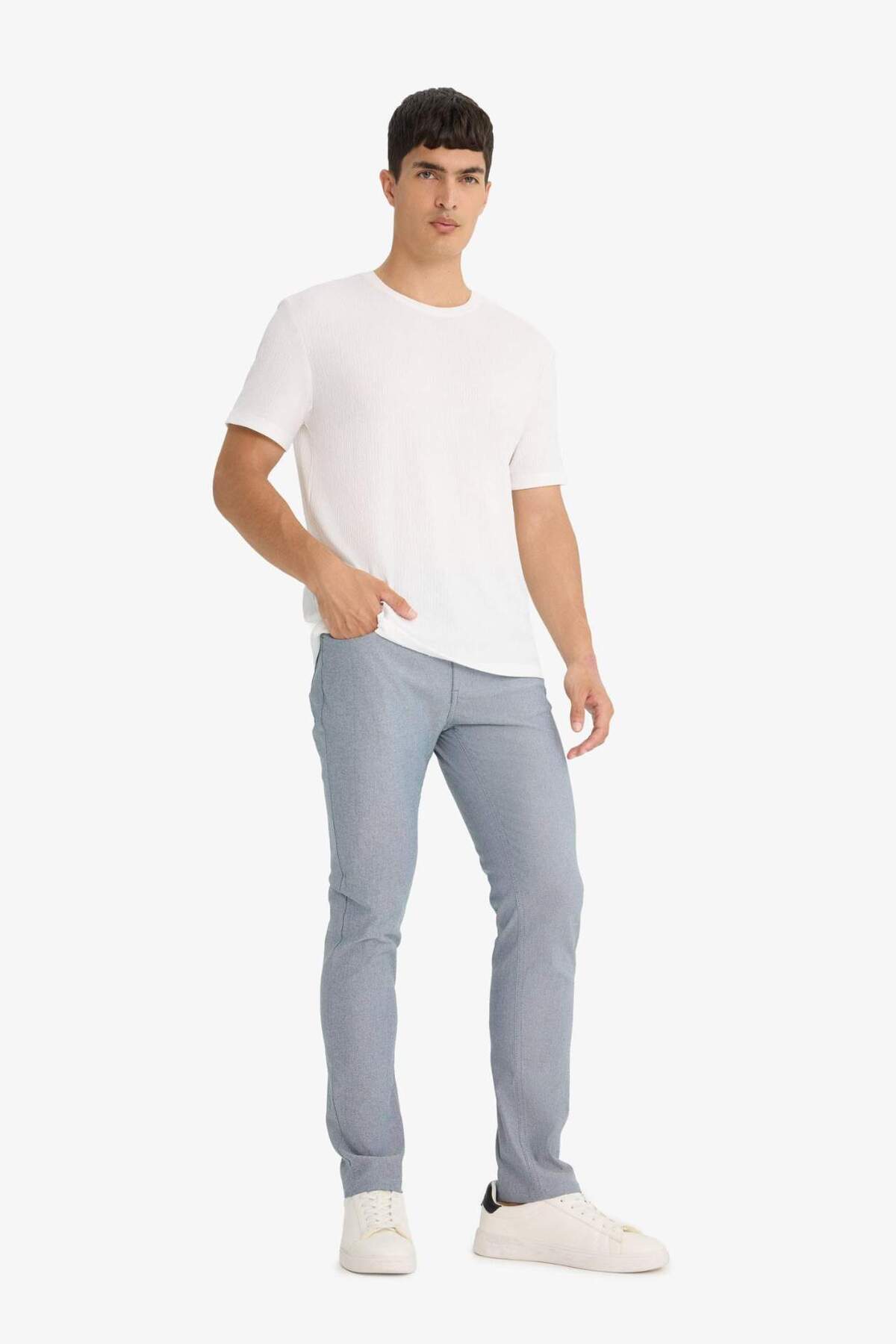 Yazlık Chino Kanvas Dokulu Pantolon Slim Fit Dar Kesim Cepli Dar Paça T1055AZ21SP — آبی — تصویر 2 از 7