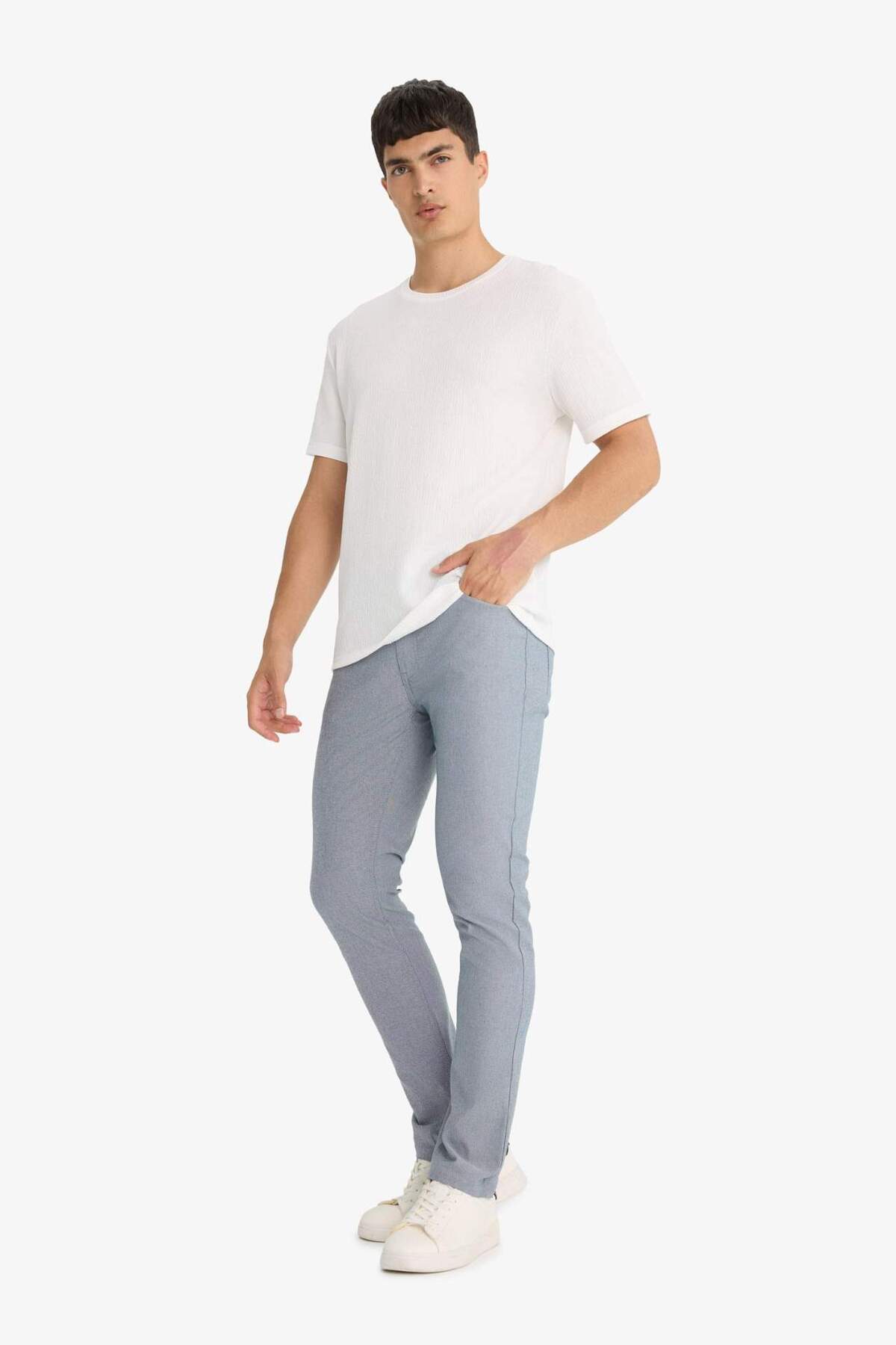 Yazlık Chino Kanvas Dokulu Pantolon Slim Fit Dar Kesim Cepli Dar Paça T1055AZ21SP — آبی — تصویر 3 از 7