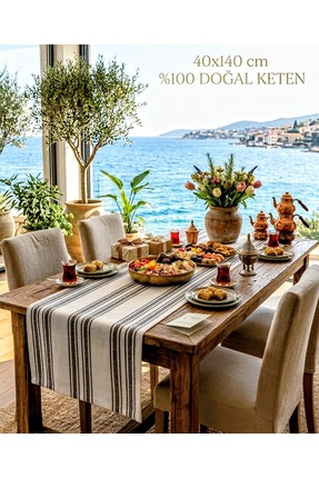 emira tasarım Çizgili Runner Dekoratif Masa Örtüsü 40x140 Mutfak & Yemek Masa...