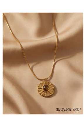 MERVAN TAKI Altın Renk Çelik Madalyon Kolye