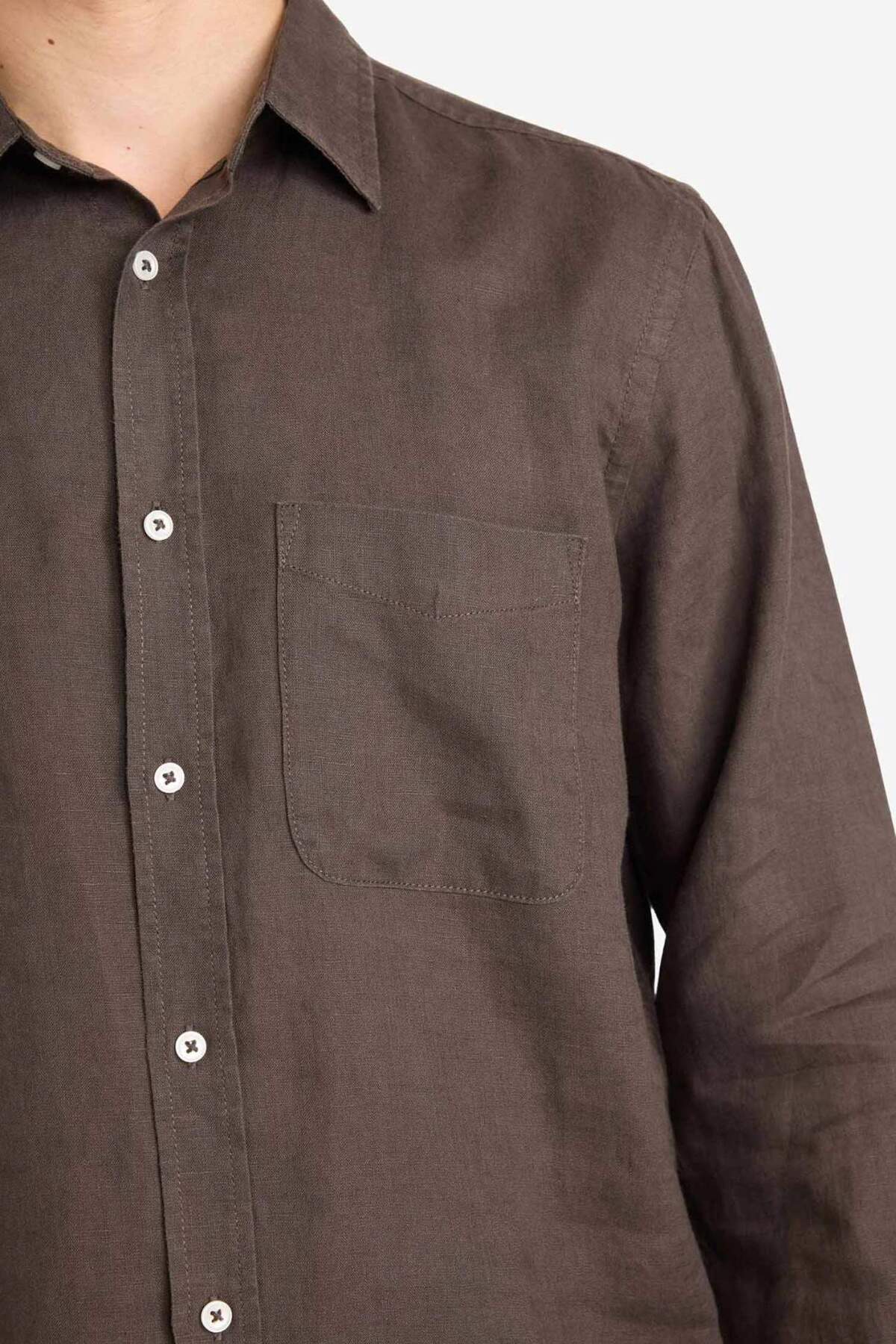 %100 Keten Regular Fit Gömlek G0788AX26SM — قهوه‌ای — تصویر 6 از 7