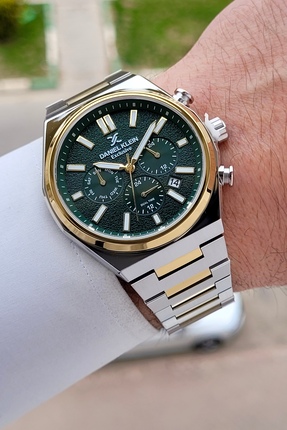 Daniel Klein Kadranı Yeşil Kodronu Gold Gümüş Renk 43 Mm Erkek Kol Saati