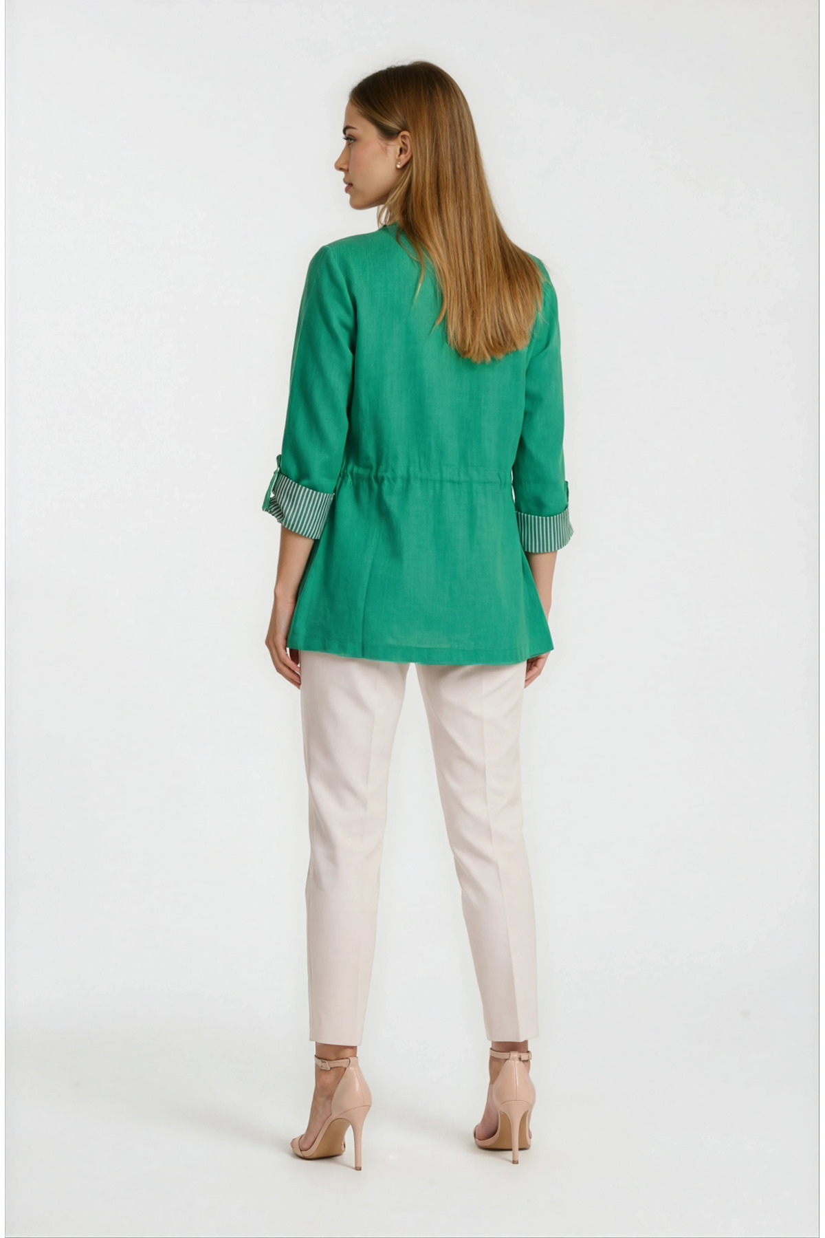 Spazio  Oriente Dik Yaka Fermuarlı Çıtçıtlı Kaban YEŞİL - Görsel 2