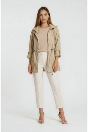 Spazio Christensen Kapüşonlu Çıtçıtlı Katlamalı Kol Safari Mont CAMEL