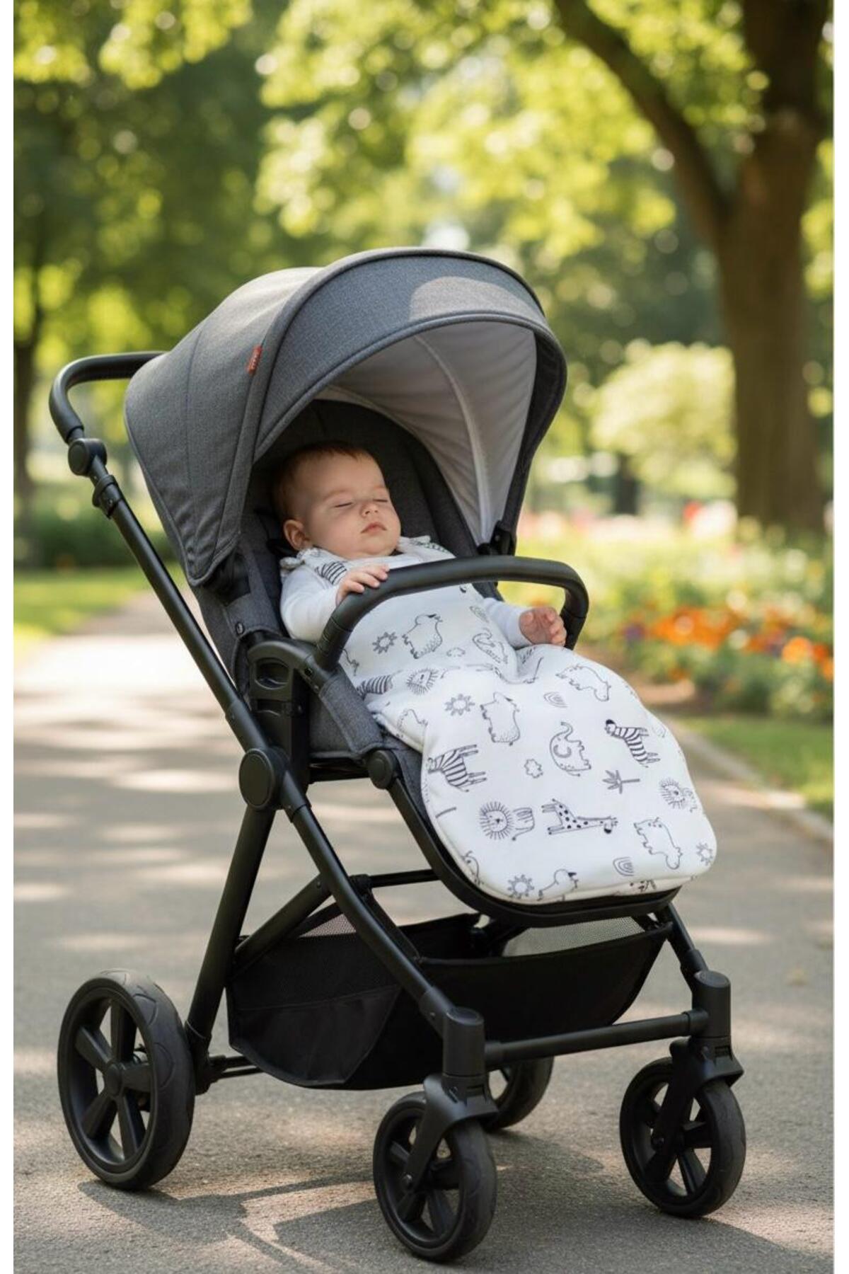 Lumos Trade Unisex Bebek Organik Soft Safari Kundak Uyku Tulumu 6-18 Ay - Önlük Hediyeli fotoğrafı 2 (önizleme)