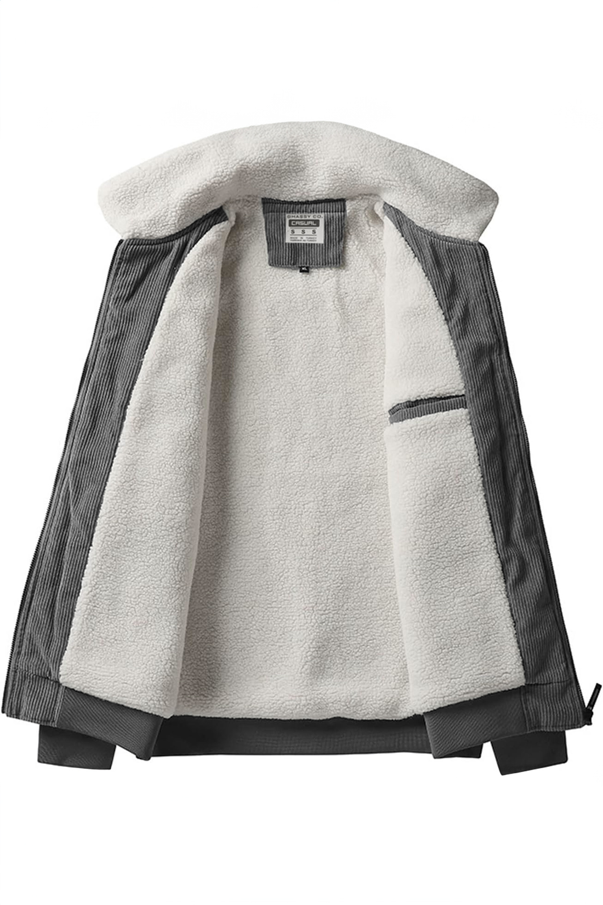 Ghassy Co  Erkek Peluş Astarlı Gömlek Yaka Tam Fermuar Rüzgar Geçirmez Kadife Mont - Görsel 3