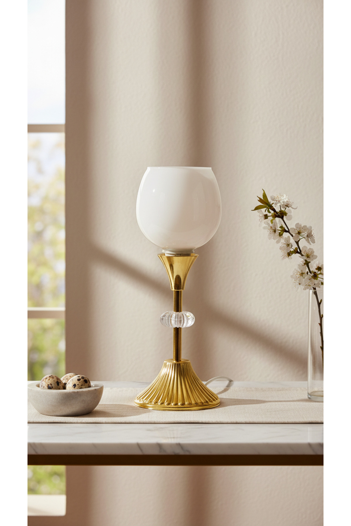Gold Plated Metal Tulip Model Table Lamp with Conical Leg White Bright Color Glass Hat