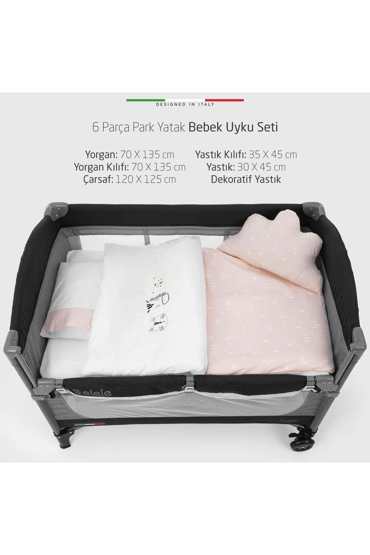 Elele EleleLife Rain 6 Parça Oyun Parkı Park Yatak Bebek Uyku Seti Pudra fotoğrafı 4 (önizleme)