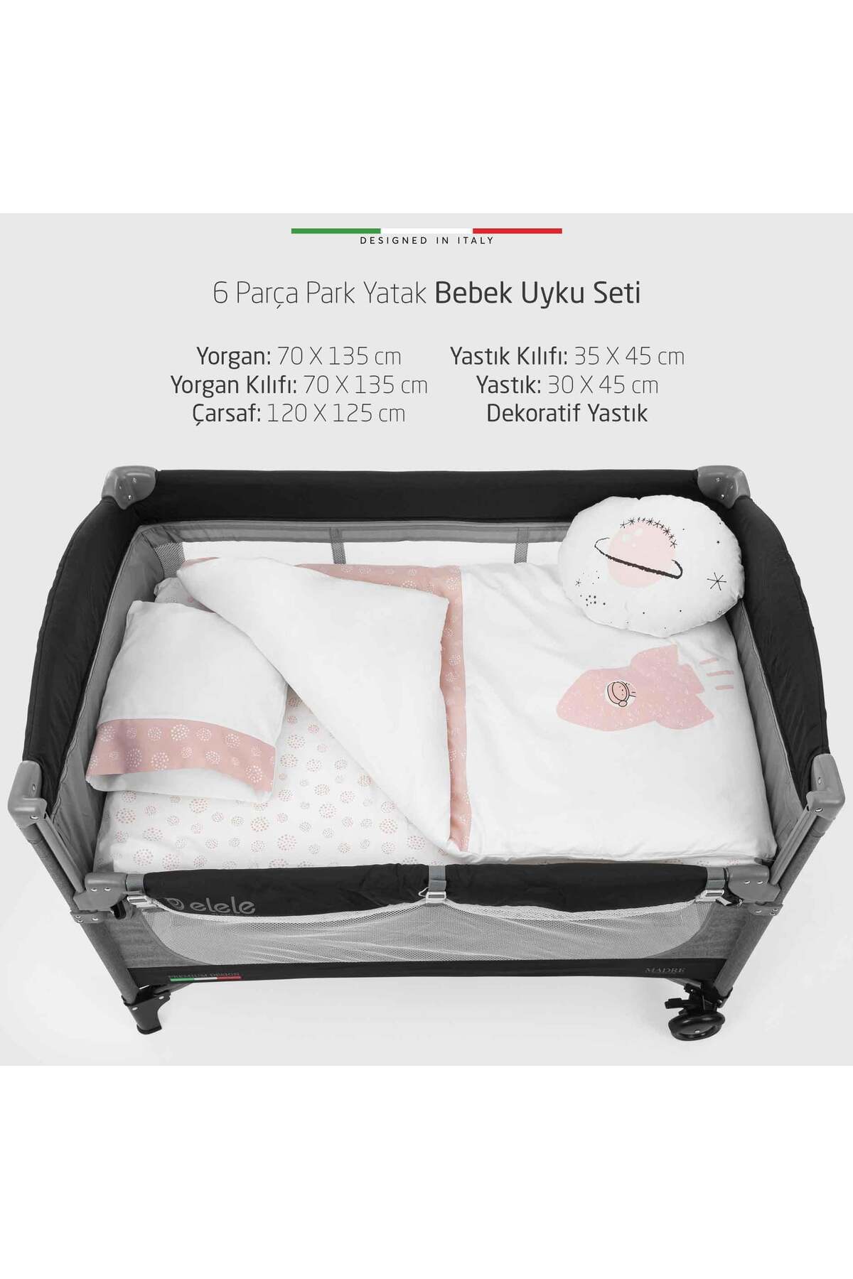 Elele Life Space 6 Parça Oyun Parkı Park Yatak Bebek Uyku Seti Pudra fotoğrafı 4 (önizleme)