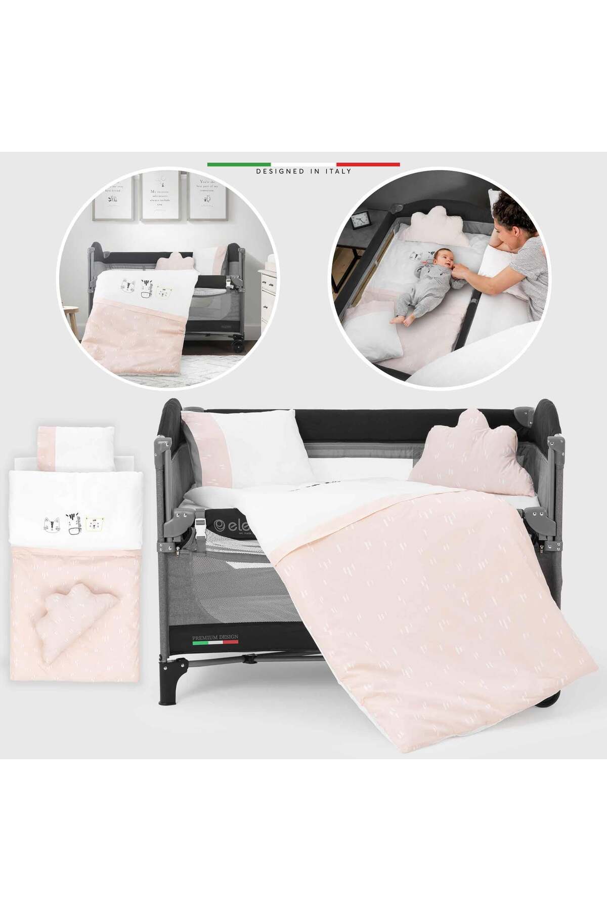 Elele EleleLife Rain 6 Parça Oyun Parkı Park Yatak Bebek Uyku Seti Pudra fotoğrafı 3 (önizleme)